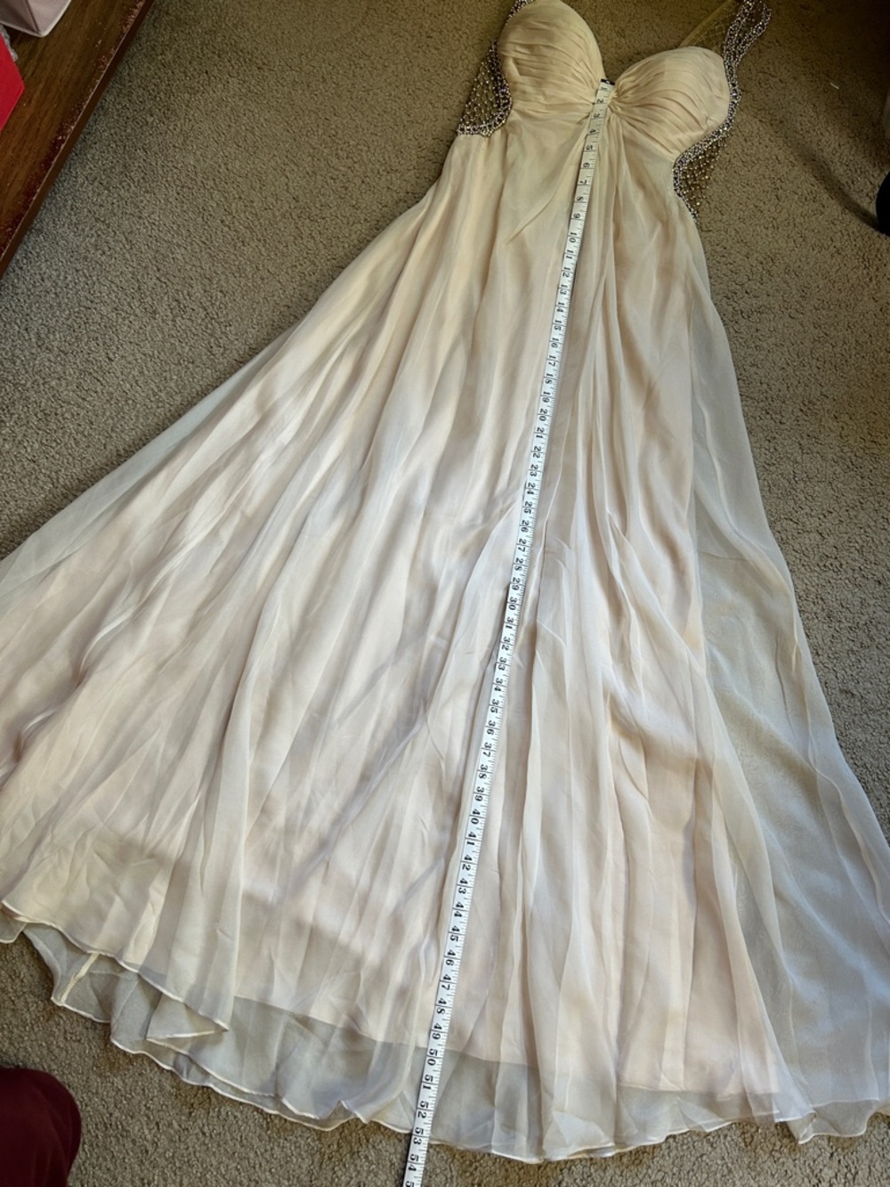 La Femme Chiffon Gown long Dress Size 10 Prompts Formal Beaded Sparkly champagne - Picture 8 of 16